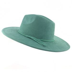 Wide Brim Hats Bucket Hats Suede Top Hat 9.5cm Wide Brim Fedora Hat Men Women Autumn Winter Felt Jazz Hats Classic Church Fedoras Chapeau Sombrero Mujer 230921