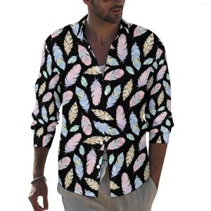 Men's Casual Shirts Watercolor Feathers Men Color Print Shirt Long Sleeve Retro Street Style Blouses Autumn Design Top Plus Size