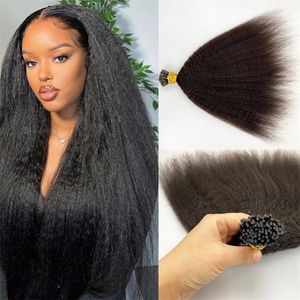 Lace Yaki Straight Human Hair I Tip Microlinks 100 For Women Mongolian Kinky Bulk 1g Strand 230920