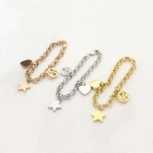 Europe America Fashion Style Lady Women Titanium steel Thick Chain Bracelet With Hollow Out G Initials Heart Star Pendant 3 Color181L