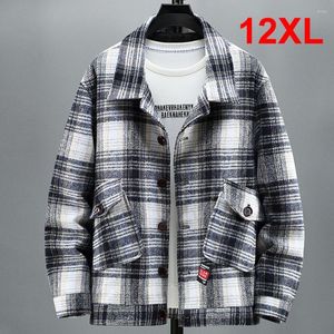 Männer Jacken Mode Streetwear Plaid Jacke Männer Plus Größe 11XL 12XL Woolen Frühling Herbst Mantel Männlich Große