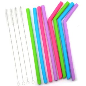 New Silicone Drinking Straw Bent Straight Straw for Fruit Juice Coffee Soda Milk Environmental Protection Hleath with Cleaning Brush Classic