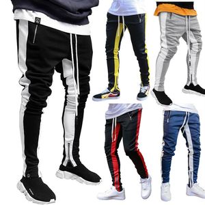 Calças de pista dos homens nova moda hip hop fitness streetwear calças listrado jogger magro corredores sweatpants pantalon homme271j