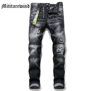 Mens Jeans Primavera Moda Preto High Street Wild Style Calças Hip Hop Buraco Reto Rasgado Zipper Design Calças Casuais 230921