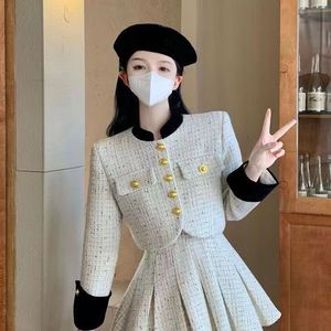 Two Piece Dress New Autumn and Winter Retro Single-breasted Plaid Tweed Coat + High-waist Short Skirt Two-Piece Set Women's Woolen Skirt Sets