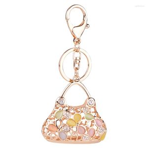 Keychains Metal Rhinestone-Crystal Flower-shape Handbag Keychain Fashion Keyring Gift Girls Chram Key Chain Ring Chaveiro Feminino