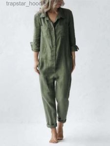 Women's Jumpsuits Rompers Vintage Cotton Overalls Mujer Women Jumpsuits Spring Long Sleeve Buttons One Piece Outfit Chic Tunic Oversized Green Jumpsuit L230921