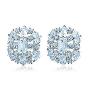 Stud Küpe Gem'in Balesi Doğal Gökyüzü Mavisi Topaz Pure 925 STERLING Gümüş Taşları Kadınlar için Düğün Güzel Takı