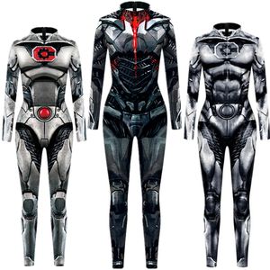 Costumi Catsuit Supereroe Victor Stone Cyborg Tuta Catsuit Costumi Cosplay Halloween Donna Uomo Unisex Body Fancy Dress