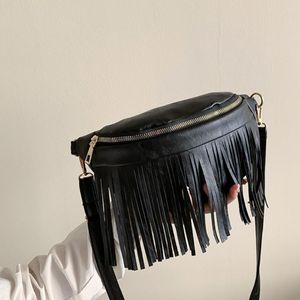 Waist Bags Vintage PU Leather Crossbody Sling Women Luxury Designer Tassels Fashion Versatile Chest Bag Ladies Black Casual Fanny Pack