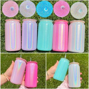 Replaced Shimmer Glitter Glass Lids Crystal Diamond for 16oz 20oz Glass Tumbler Blank Clear Frosted Glass Mason Jar Libby Can Cooler Cola Beer Food Cans FY5810 0921