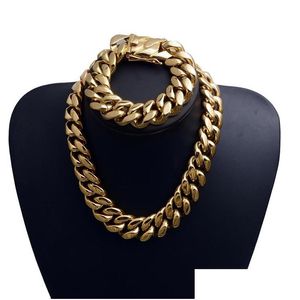 Ketten 22 mm weite große schwere Goldfarbe 316L Edelstahl Kubaner Miami Link Halsketten für Männer Hip Hop Rock JewelryChains Drop Lieferung Dhpye