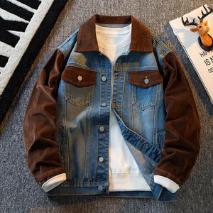 Jaquetas masculinas estilo americano vintage costura jaqueta de veludo retro causal solto high street denim homens tops roupas masculinas