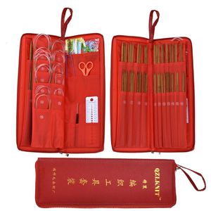 133pcs Knitting Needles Set With Red Case Bamboo & Stainless Steel Knitting Needles Circular Needles Crochet Hook for DIY Sewing258a