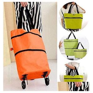 Storage Bags Reusable Grocery Shop Pl Cart Trolley Bag 600D Oxford Cloth Portable Foldable With Wheels Drop Delivery Home Garden House Dhdyg