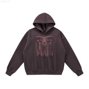 2023 Tasarımcı High Street Chaopai Keçi Baskı Yıkanmış Hoodie Hoodie Sweater 9od7