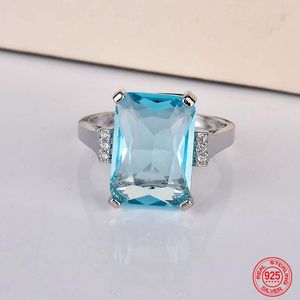 Cluster Rings 925 Sterling Silver Charm Sapphire Crystal Zircon Ring For Women Luxury Wedding Jewelry Party Gift