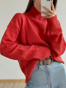 Женские свитера Женская водолазка Базовый мягкий красный белый вязаный топ с длинными рукавами Пуловер Классические однотонные винтажные зимние свитера для женщин J230921
