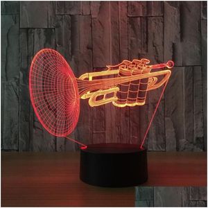 Nattljus 3D -ljus 7 Färg Byt trumpet LED -skrivbordsbordlampa Remote Touch Musikinstrument Heminredning Fixture Xmas gåvor Dr otbh0