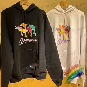 Herrtröjor tröjor skummande tryck delfiner män kvinnor hoodie 1 1 hög kvalitet pullover överdimensionerade tunga tyg casual kläder T230921