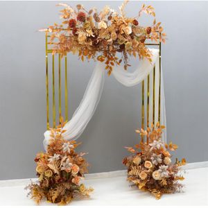Shiny Gold Wedding Decoration Fabric Rack Flowers Flag Banners Hanging Backdrops Door Frame Square Geometry Flower Row Arch Screen286E