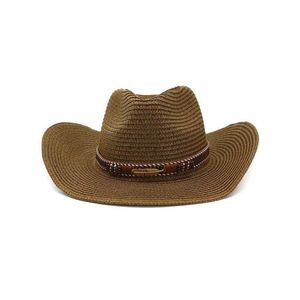 Breda randen hattar västerländsk cowboyhatt för kvinnor män st med legering fjäderpärlor sommar strand cap panama droppleverans mode tillbehör dh0ij