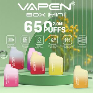 最新のVapen Boxミニ使い捨てベイプデバイスペン650パフ事前に充填された2mlポッドメッシュコイルポータブルバング小さなボックスbc650蒸気eタバコ蒸気装置