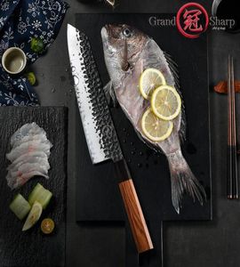 9-дюймовый нож Chef039s ручной работы, 3 слоя, AUS10, японская сталь, кухонный нож Kiritsuke для нарезки рыбы, мяса, кухонные инструменты Grandshar2317843