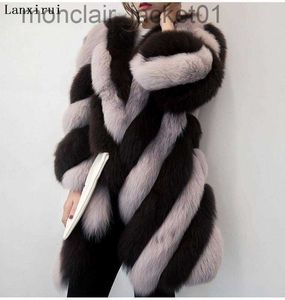 FURE FUR FUA FUAX FUR LANXIRUI DŁUGO Zima FUA FUROWA Z KAPIEM DŁUGO SUPER ZAMPER Black Furry Fake Rabbit Fur Owewear Kurtka J230921