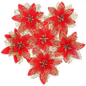 Flores decorativas 6 pçs guirlandas de natal vermelho falso flores artificiais plástico árvore de natal ornamento grinalda acessório