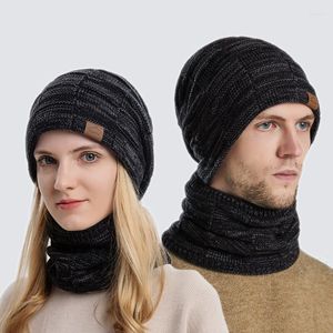 Mützen, Schals, Handschuhe, Sets für Herren und Damen, warme Wintermütze, Mütze, Schal, Halswärmer-Set, gestrickte Totenkopfmütze für Männer und Frauen mit dickem Fleece-Futter