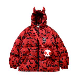 Męskie Parkas Winter Y2K Streetwear Coats for Men Loose Hip Hop Devil Horns Hooded Parkha Harajuku Puffer Bubble Otward ciepłe płaszcze 230920