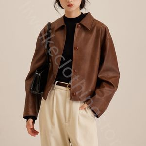 All vintage oil wax leather feel coffee color environmental protection PU leather coat autumn and winter new Melard style top