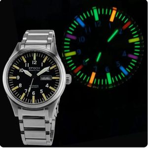 Other Watches EPOCH Men Automatic Watch 63 Pcs Tubes Rainbow Color Switzerland Movement 26Jewels WR100M Military Mechanical Luxury Gift 230921
