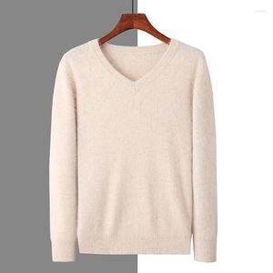 Men's Sweaters 2023 High-Grade Light Luxury Mink V-Neck Warm And Cashmere Thickened With Solid Color Sweater Base