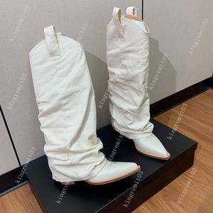 Designerskie kowbojki skórzane kobiety buty cowgirl motocykl r13 Pierwsza warstwa cielęcina jeansowe buty westernowe buty haft haftowy rycerz but