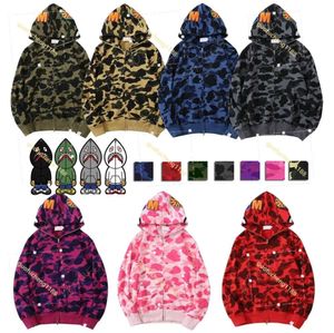 Hot 23 Designer Hoodie Full Zip Up Shark Hoodies för Woman Black Camouflage Jacket Blue Hoody Hooded Sweatshirt Man Womens tröja långärmad teknikfleece cardigan12