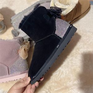 مصمم الأحذية أستراليا النساء الشتاء المصغرة الجوارب الفتاة الكلاسيكية Tazz Snow Boot Plush Bow Bow Fur Black Pink Bowtie Womens Tasman Shoes Size 34-43