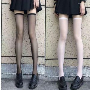 Skarpetki dla kobiet seksowne ultra-cienkie stałe kolor nad pończochami kolan Summer Black White Elastyczny Transparent High Japońska lolita
