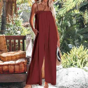 Women's Jumpsuits Rompers Summer Cotton Linen Jumpsuit One Piece Outfit Women Loose Wide Leg Jumpsuits Pocket Bodysuits L230921