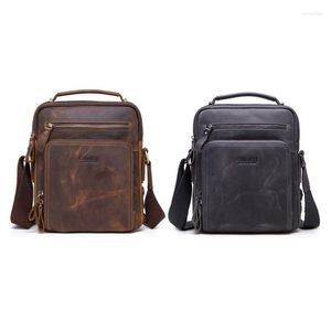 Sacos escolares Vintage Homens Crazy Horse Couro Crossbody para 7,9 polegadas Ombro com alça Bolsas de viagem masculinas