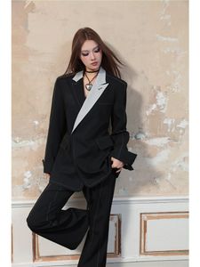 Women Dwuczęściowe spodnie INNOZKDG Formalne garnitury Zestaw 2 szt. Czarne blezer Flare Spodery Promowe sukienka Tuxedos White Lapel Office Dam