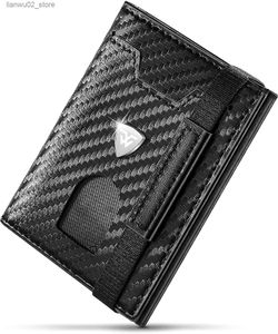 Money Clips Mini małe portfele uchwytu na karty Mężczyźni Slim Carbon Skórzanie torebka RFID Case Case Monety Monety Compartment Czarny Q230921