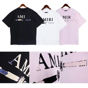 amirirs amiril amire European and American Fashion Brand Replica Summer Pure Cotton High Version Short Sleeve L Printed Letter Men's Hip Ho