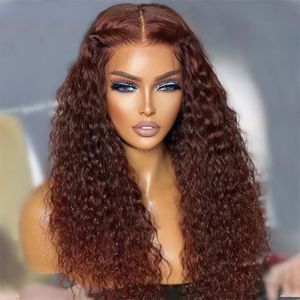 Reddish Brown Deep Wave 13x4 Lace Front Human Hair Wigs Remy Copper Red Colored Water Synthetic Curly Lace Frontal Wig For Women