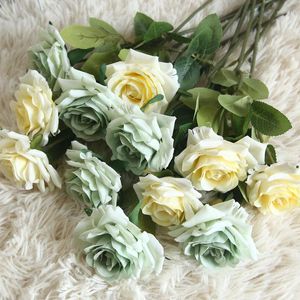 Декоративные цветы с одной головкой, ветка розы, искусственный цветок, домашний декор, имитация для садового стола, искусственный