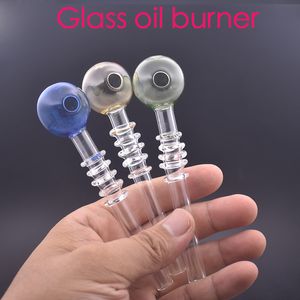 Wholesale Newest design 12cm glass oil burner pipe Thick heady Five rounds smoking hand water tube nails pipes