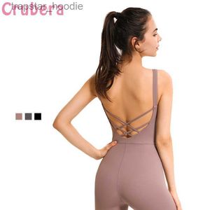 Tute da donna Pagliaccetti CRUBERA Estate senza maniche Profondo U Croce Hollow Beauty Back Tuta sportiva da donna Dance Fitness Stretch Athletic Yoga Tuta L230921