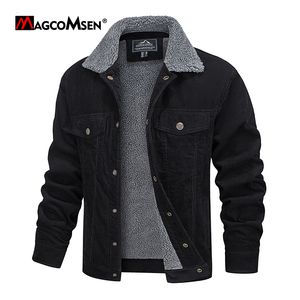 Men s jackets magcomsen corduroy vintage sherpa fleece windbraer tjocka varma vinterrockar multi fickor casual denim jacka 230921