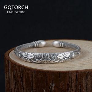 Bangle Tibetan Six Words Mantra Vintage Silver Bangles for Women Openable Fish Lotus Buddhist Jewelry Pure Silver S990 Retro Bracelet. 230921